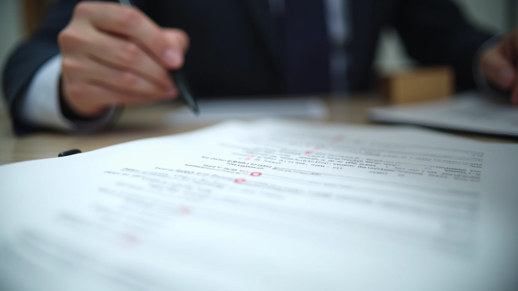 Nærbillede af verifikationsdokumenter med checkmark og officielle segl
